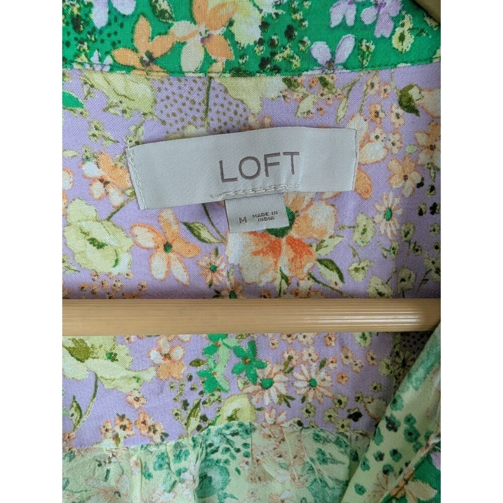 Loft Floral Patchwork Bishop Sleeve Button Up Shi… - image 3